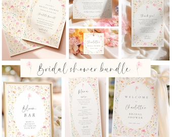 Wildflower Bridal Shower BUNDLE | Floral Invite | Spring Garden Bridal Shower, Signs, Games  | Digital Canva Templates