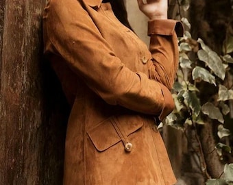 Suede Trucker Jacket - Western Tan Brown Leather Field Coat