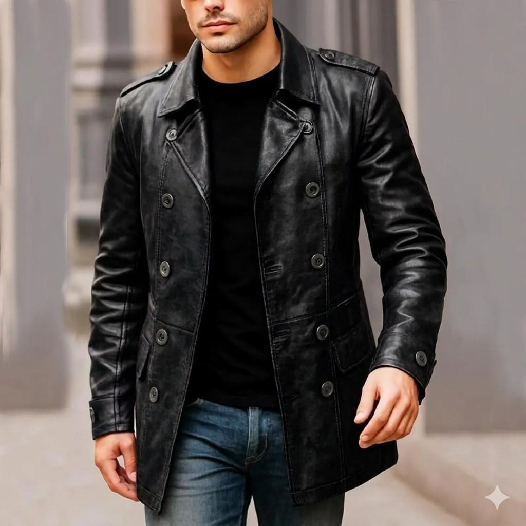 Vintage Leather Pea Coat - Etsy