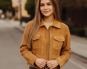 Vintage Tan Suede Trucker Jacket | Women's Western Coat