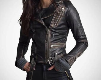 Women's Lambskin Leather Biker Jacket: Slim Fit Motorcycle Style