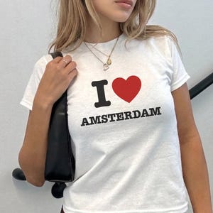 Koszulka niemowlęca „I Love Amsterdam”, krótki top podróżny po Europie, strój Canal City, koszula w holenderskim stylu ulicznym, uroczy nadruk wakacyjny