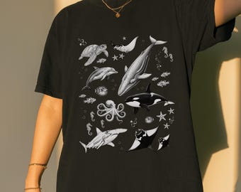 Sea Animals Vintage 90s Shirt, Retro Ocean Tee, Cute Sea Creatures T-Shirt, Ocean Gifts, Cool Ocean whale shirt, Ocean Lovers, Underwater