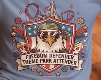 Disney Veteran Cotton Tee, Freedom Defender Theme Park Attender, Patriotic Military Eagle Graphic Gift