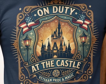 Disney Veteran Shirt, On Duty at the Castle, Cotton Patriotic Graphic Tee