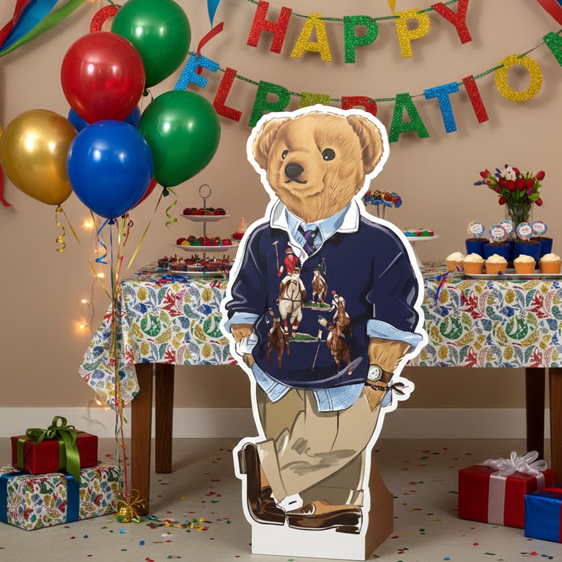 Printable Big Bear Cutout Standee in 4 Sizes, Preppy Teddy Bear Prop ...
