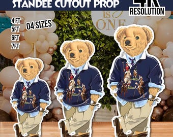 Printable Big Bear Cutout Standee in 4 Sizes, Preppy Teddy Bear Prop, Polo Style Bear Standee, Baby Shower Decor (Digital Download)
