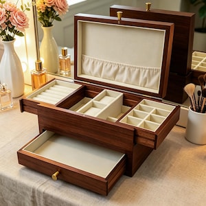 Personalized Wooden Jewelry Box With Name,Rustic Jewelry Display Organizer,Engraved Travel Case for Necklace Display,Anniversary Gift image 14