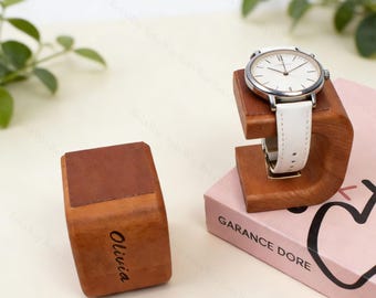 Supporto per orologio in legno fatto a mano personalizzato, supporto per orologio in legno massello personalizzato, contenitore per orologio da polso, regalo personalizzato per papà, regalo di compleanno