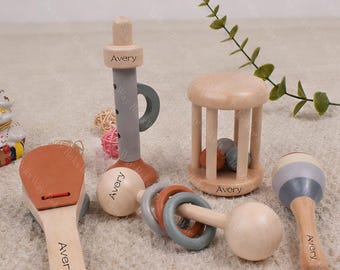 Custom Wooden Musical Instrument Set,Wooden Rattle Toy Set,Baby Toys,Wooden Toys Gift For Kids,Infant Keepsake Gift,Baby Shower Gifts