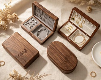 Personalized Birth Flower Walnut Jewelry Box,Custom Name & Birth Flower Keepsake,Wooden Jewelry Organizer Gift,Gifts for Mom