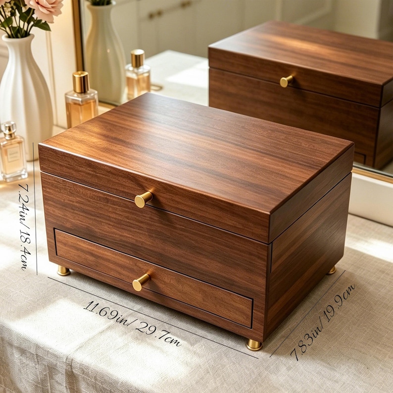 Personalized Wooden Jewelry Box With Name,Rustic Jewelry Display Organizer,Engraved Travel Case for Necklace Display,Anniversary Gift image 6