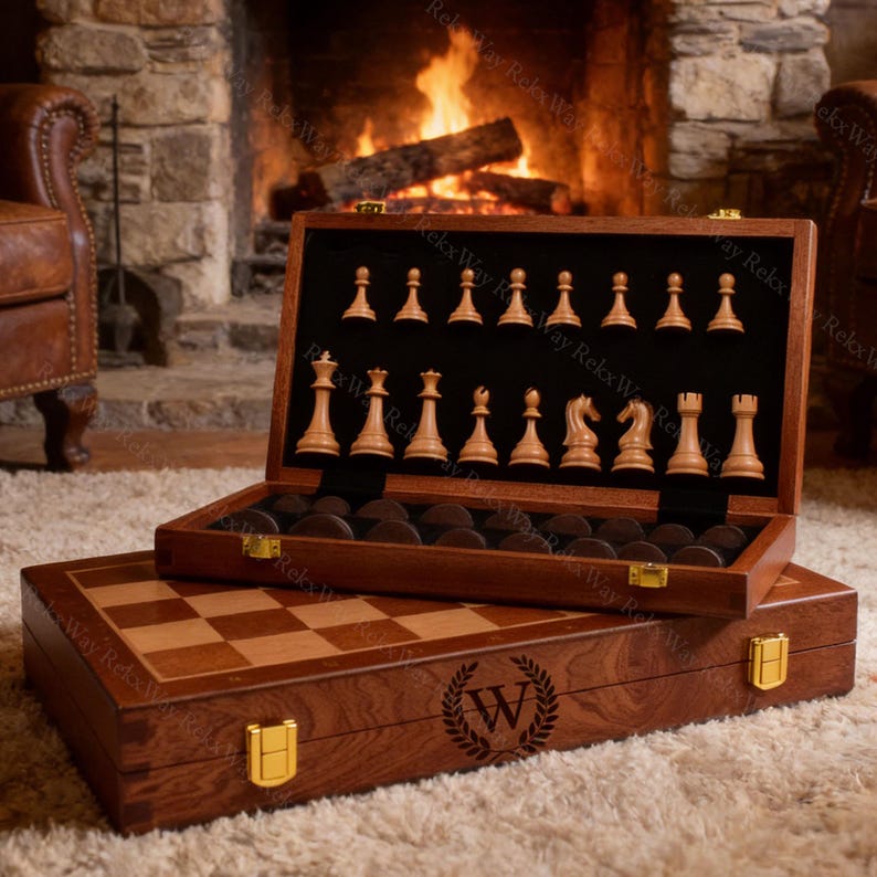 Personalized Wooden Chess Set,engraving Foldable Travel Chess Set,solid ...