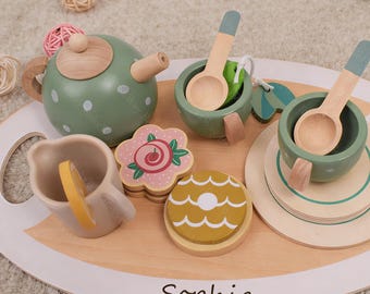 Personalized Wooden Kids Tea Set Toy,Children's Afternoon Tea Set,Wooden Toys For Childrens,Wooden Tea Party Toy Gift,Birthday Gift For Kids