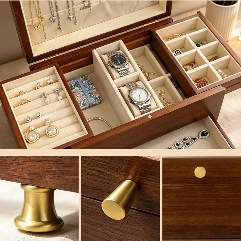 Personalized Wooden Jewelry Box With Name,Rustic Jewelry Display Organizer,Engraved Travel Case for Necklace Display,Anniversary Gift image 3