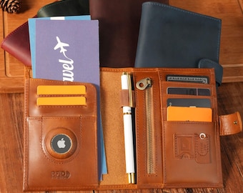 Cartera de cuero personalizada para pasaporte, organizador de viaje con protección RFID, regalo para él o para ella.