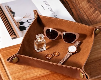 Spersonalizowana skórzana tacka na drobiazgi dla kobiet, organizer z pełnego ziarna do torebki i szafki nocnej, prezent na Dzień Matki dla mamy z grawerunkiem