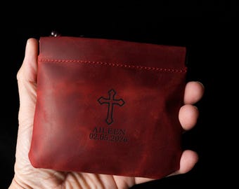 Personalisierte Rosenkranz Beutel, erste Kommunion Konfirmation für Sohn Tochter, katholische Taufe Geschenk, Leder Gebetskette Etui