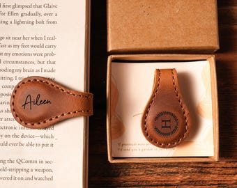 Personalized Leather Bookmark: Magnet Pen Holder, Anniversary Birthday gift