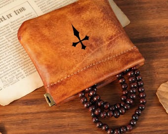 Personalized Leather Rosary Pouch, Genuine Leather Mala Bag, Buddhist Gift, Meditation Accessories, Spiritual Gift