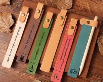 Personalized Leather Bookmark with pen holder, Quote Bookmark, Gift for Him Her