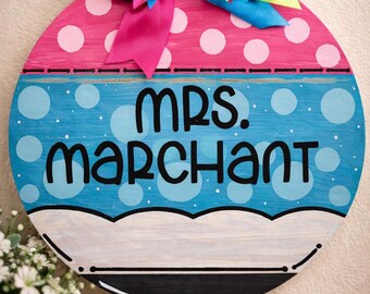 Personalized Teacher Door Hanger| Custom Classroom Door Sign| Hand Painted|School Gift