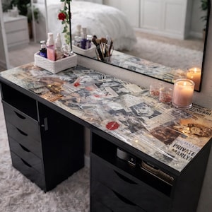 Marilyn Monroe Tabletop / vintage Marilyn Monroe decoupage | Hollywood-Ikone | Sammlerstücke | Promi Zeitung Collage Harztisch