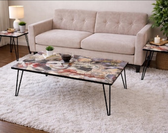 Marilyn Monroe 3-Teiliges Tisch Set - Handgefertigte Collage Resin Möbel | Couchtisch + 2 Beistelltische | Haarnadel Beine