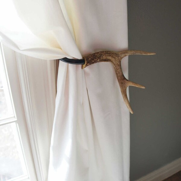 Curtain Tieback Deer Antler Tie Back Holdback Cabin Decor Primitive Natural Rustic Woodland