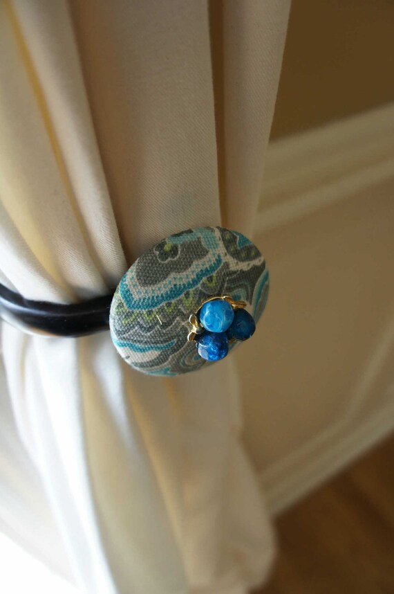 Items similar to Turquoise Blue Curtain Tie Backs Tiebacks Aqua Gray