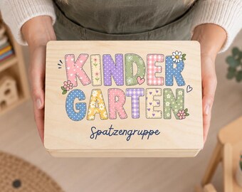 Personalisierte Kita Holzkiste, Morgenkreis Box aus Holz, Kita Geschenk Aufbewahrungsbox, Kindergarten Zubehör Kiste, Kita Erinnerungskiste