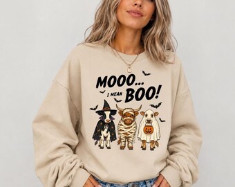 Cows Halloween Sweatshirt, Ghost Cow Sweatshirt, Spooky Season Sweater, Fall Cow Crewneck, Funny Halloween Gift, Boo Halloween Party Outfit