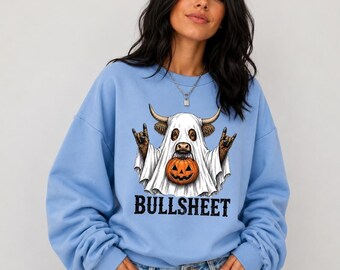 Cows Halloween Sweatshirt, Ghost Cow Sweatshirt, Spooky Cow Sweater, Fall Bullsheet Crewneck, Funny Halloween Gift, Halloween Party Outfit