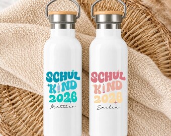 Personalisierte Trinkflasche Namen, Schulkind 2026 Edelstahl Trinkflasche, Flasche Kinder Schule, Geschenk Einschulung, Schulanfang Geschenk