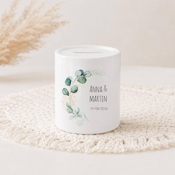 Personalisierte Spardose Hochzeit, Hochzeitsgeschenk Geld, Keramikspardose mit Namen und Datum, Geschenk Hochzeit, Geldgeschenk Brautpaar
