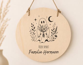 Personalisiertes Holzschild mit Name, Herbst Türschild Familie, Boho Eingangsschild, Geist Holzschild Eingang, Holz Geschenk Familienschild