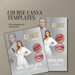 May include: A promotional graphic for a makeup course, featuring a woman in a white outfit. The design includes the text "COURSE" and "MICROLIPS" with the date "27.08.2025". The image also displays examples of lip enhancements.