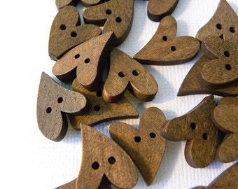 Brown wood heart button beads