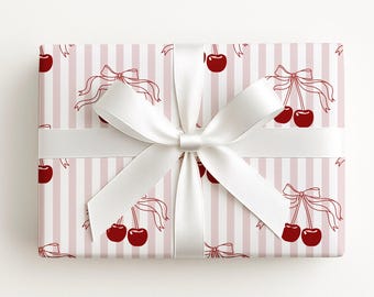 Vintage Kirsche Geschenkverpackung | Blush-Pink gestreiftes Fine Art Papier