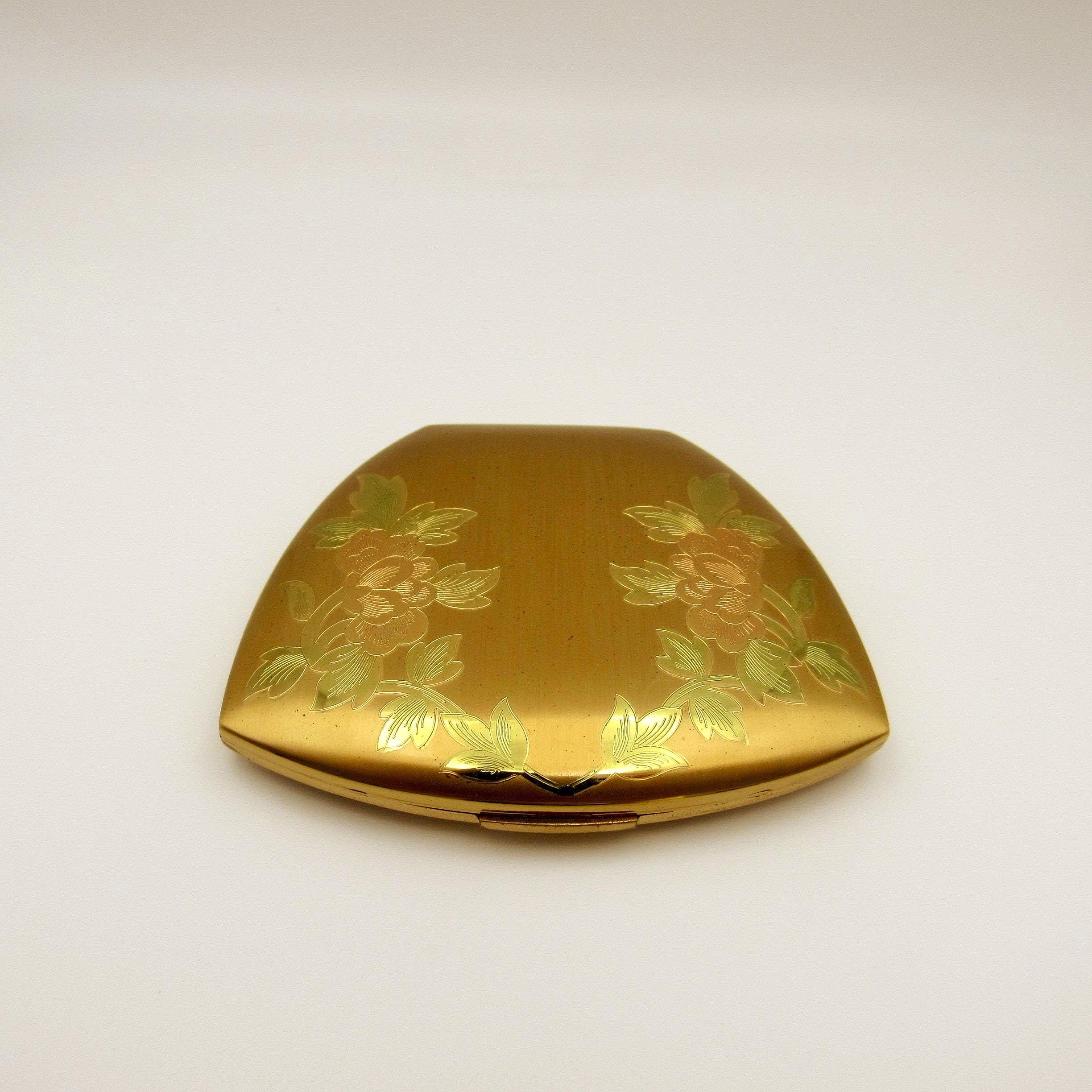 Vintage 1950s Elgin American Gold Floral Powder Compact