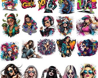 Urban Streetwear Girls PNG Bundle, Graffiti Clipart (Digital)