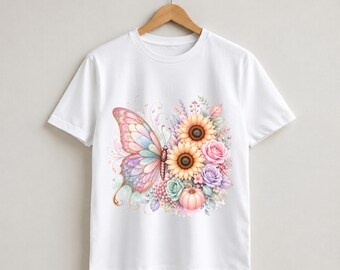 Fall Butterfly PNG, Autumn T-Shirt Design, Watercolor Clipart (Digital Download)