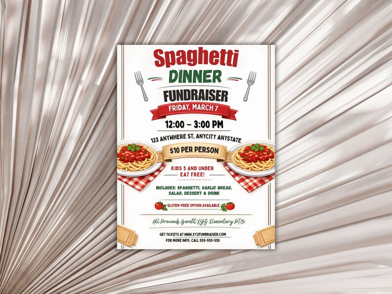 Spaghetti Dinner Fundraiser Flyer | Editable Canva Template - Etsy