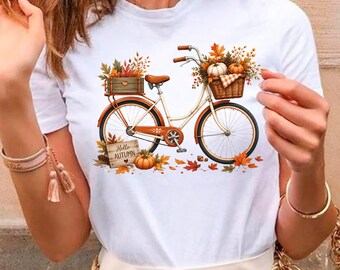 Pumpkin Season Bicycle PNG, Autumn Leaves, Cozy Fall Shirt Design (Digital Download)