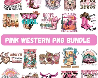 Pink Western Cowgirl PNG Bundle, Sublimation Designs (Digital Download)