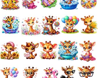 Baby Giraffe Clipart Bundle, Safari Animal PNG, Jungle Nursery Art (Digital Download)