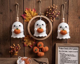 Haakpatroon voor een spookje en een pompoen (amigurumi), pluche speelgoed voor Halloween (PDF)
