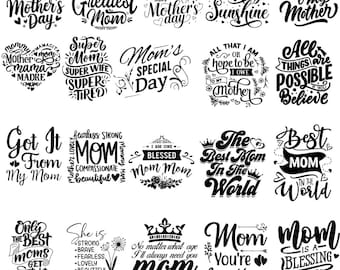 Mother's Day PNG Bundle, Mom Quotes, Mama Clipart (Digital Download)