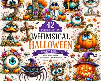 Whimsical Halloween PNG, Cute Spooky Clipart, Ghost Pumpkin Digital Download, Halloween Sublimation Design
