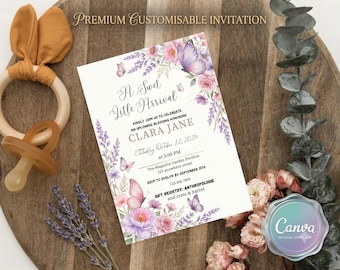 Floral Garden Baby Shower Invitation, Pink Wildflower Editable Template (Digital Download)